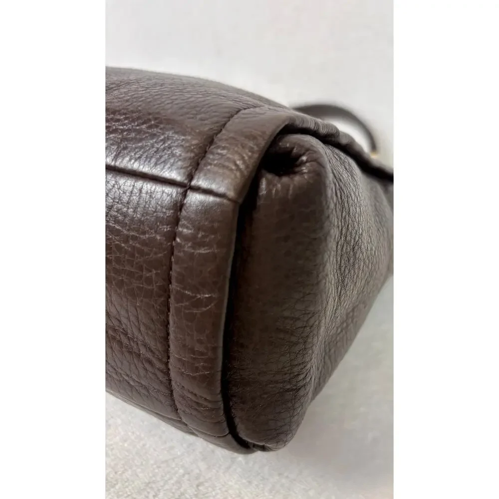 Coach Madison Sadie Flap Satchel in Brown Pebble Leather With Charm